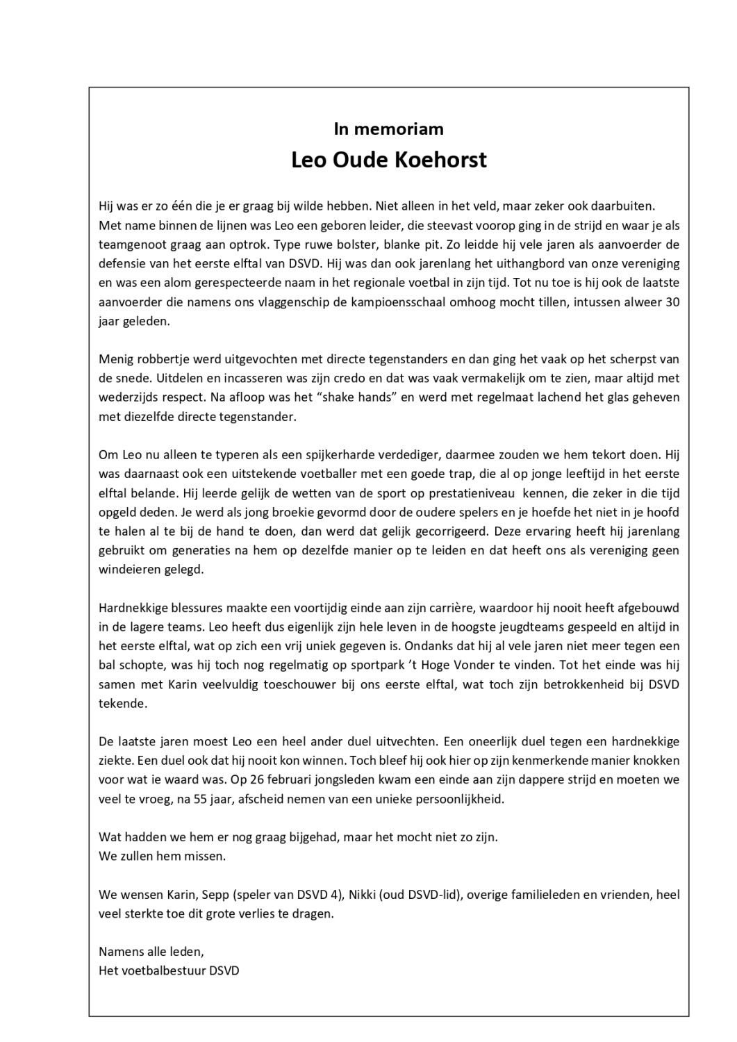 In memoriam: Leo Oude Koehorst