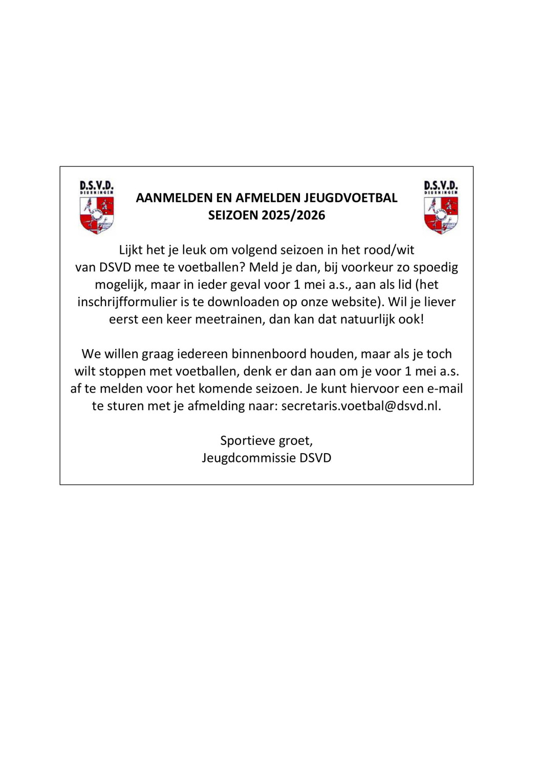 Aan/ afmelden jeugdvoetbal DSVD