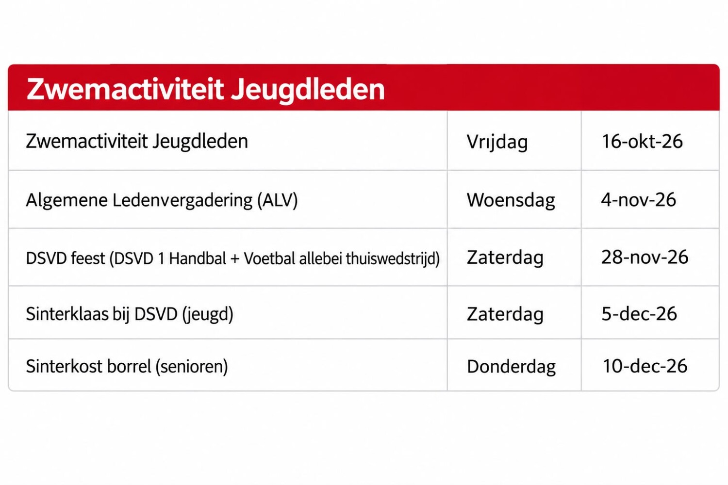Komende belangrijke data DSVD
